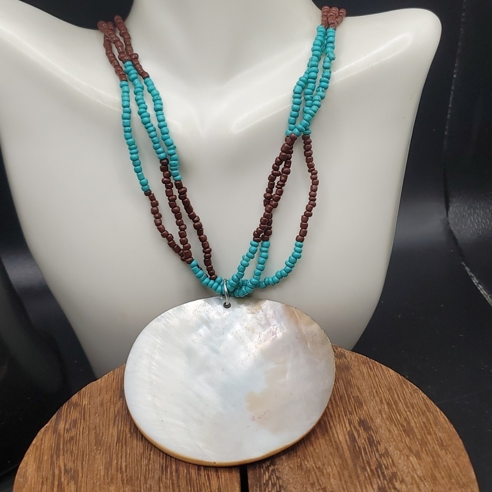 N2924 brilliant‎ large disc mother of pearl shell seed beaded elegant necklace